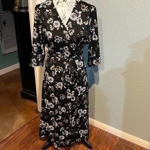 Black floral wrap dress